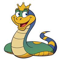 Charming cartoon snake queen with golden crown isolated on white background vector