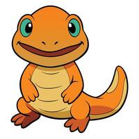 Cartoon orange salamander smiling adorable reptile character with big eyes vector