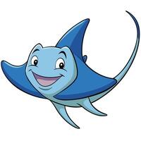 Cute cartoon stingray character with smiling face and blue coloring isolated vector