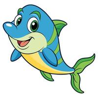 Cheerful cartoon dolphin swimming underwater with a happy expression and vivid colors vector