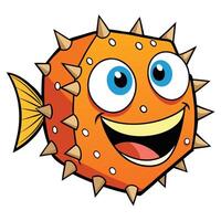 Cartoon pufferfish with spikes smiling brightly illustration for children vector