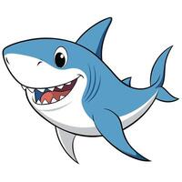Friendly blue shark cartoon character with smiling face and sharp teeth illustration vector
