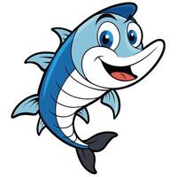 Cheerful blue marlin cartoon character illustration with exaggerated features and smiling face vector