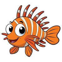 Orange and white striped cartoon lionfish swimming with a happy expression vector