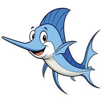 Cute cartoon swordfish illustration swimming with a happy expression vector