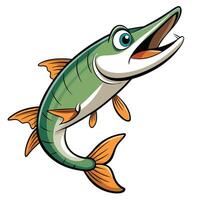 Cartoon illustration of a green and orange barracuda fish with open mouth vector