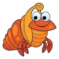 Cheerful cartoon hermit crab illustration with shell and big eyes vector
