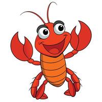 Cheerful cartoon lobster character smiling and waving its claws happily vector