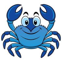 Cheerful blue cartoon crab with big claws and smiling face illustration vector