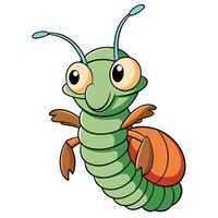Smiling cartoon centipede character illustration with big eyes and antennae vector