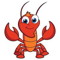Cute cartoon lobster character illustration funny red crustacean sea animal vector