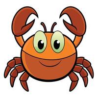 Cute cartoon crab character illustration with big eyes and claws on white vector