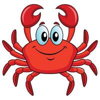 Smiling red cartoon crab with big eyes and claws cheerful ocean creature vector