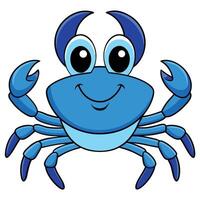 Cute blue crab cartoon character with smiling face on white background vector