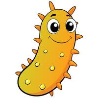Cartoon yellow microbe character smiling with spikes and pores illustration vector