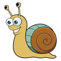 Smiling snail cartoon character illustration with big eyes and detailed shell vector
