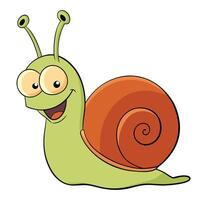 Happy cartoon snail with orange shell and big eyes on white background vector