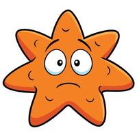 Cartoon starfish with sad expression isolated on white background illustration vector