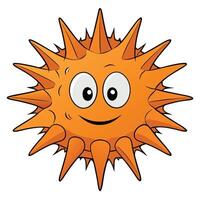 Cute cartoon orange sea urchin character with spikes and friendly smile vector
