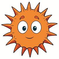 Cute cartoon sun character with spikes and big eyes smiling happily vector