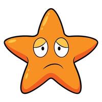 Sad orange starfish cartoon character with drooping eyes and frowning mouth expression vector
