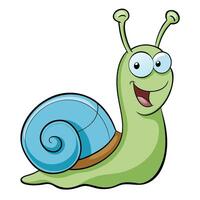 Cheerful cartoon snail with blue shell illustration on white background vector