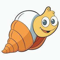Smiling cartoon snail illustration cute friendly character with orange shell and big eyes vector