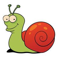 Cute green snail cartoon character illustration with red shell and friendly expression vector