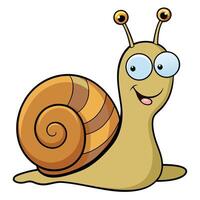 Cartoon snail illustration cheerful mollusk with spiral shell and antennae character vector