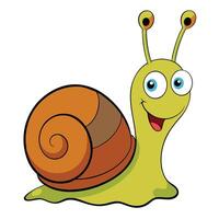 Cheerful cartoon snail illustration with big eyes and a brown shell vector