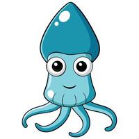 Cute cartoon squid character illustration with big eyes and smiling face vector