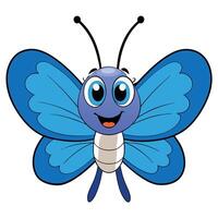 Cartoon butterfly illustration with smiling face and blue wings vector
