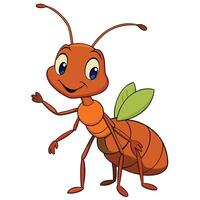 Cute cartoon ant character waving friendly with green leaves vector