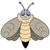 Cartoon moth illustration with smiling face and open wings vector