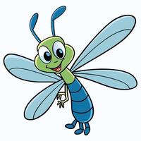 Cute cartoon dragonfly character illustration with smiling face vector