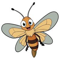 Cute cartoon bee character flying illustration on white background vector