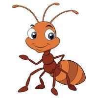 Smiling cartoon ant illustration with orange brown stripes on white background vector