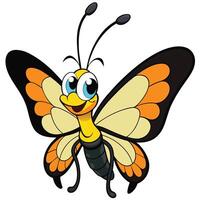 Cartoon butterfly illustration cute insect with big eyes and wings vector