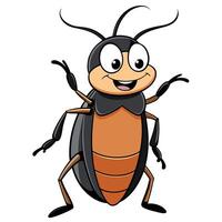 Cute cartoon cockroach illustration with friendly expression on white background vector
