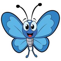 Cute smiling blue butterfly cartoon illustration for childrens design vector