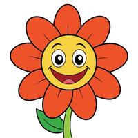 Cheerful cartoon flower with smiling face and orange petals illustration vector