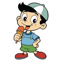 Cartoon boy character enjoying delicious ice cream on a sunny day vector