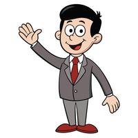 Cartoon businessman waving hand in friendly greeting with cheerful expression vector