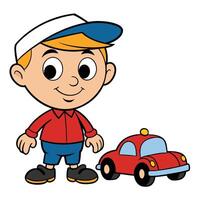 Cartoon boy with toy car illustration for children design projects vector