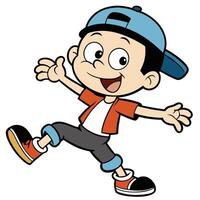 Joyful cartoon boy leaping with open arms and a big smile vector