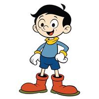 Smiling cartoon boy character with boots isolated on white background vector