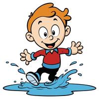 Happy cartoon boy puddling having fun joyful splashing in the water vector