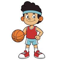 Cartoon boy playing basketball isolated on white background full body illustration vector
