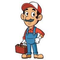 Cartoon plumber with toolbox standing confidently ready for repair service character design vector