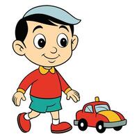 Cartoon boy playing with toy car illustration cheerful kid image vector